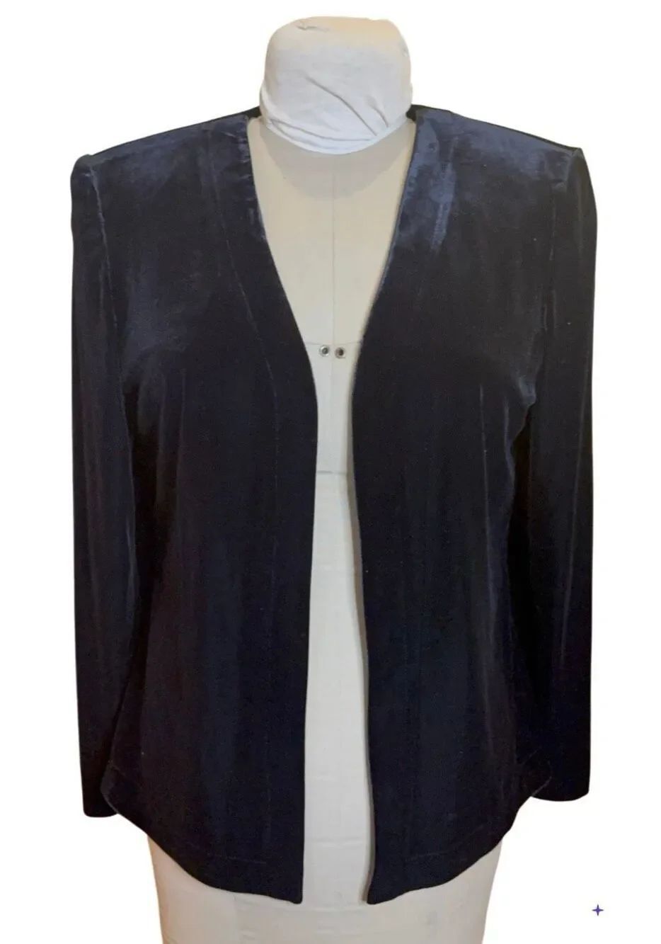 Alex Evenings Black Velvet Evening Open Front Cardigan Large Stretch Formal Occa